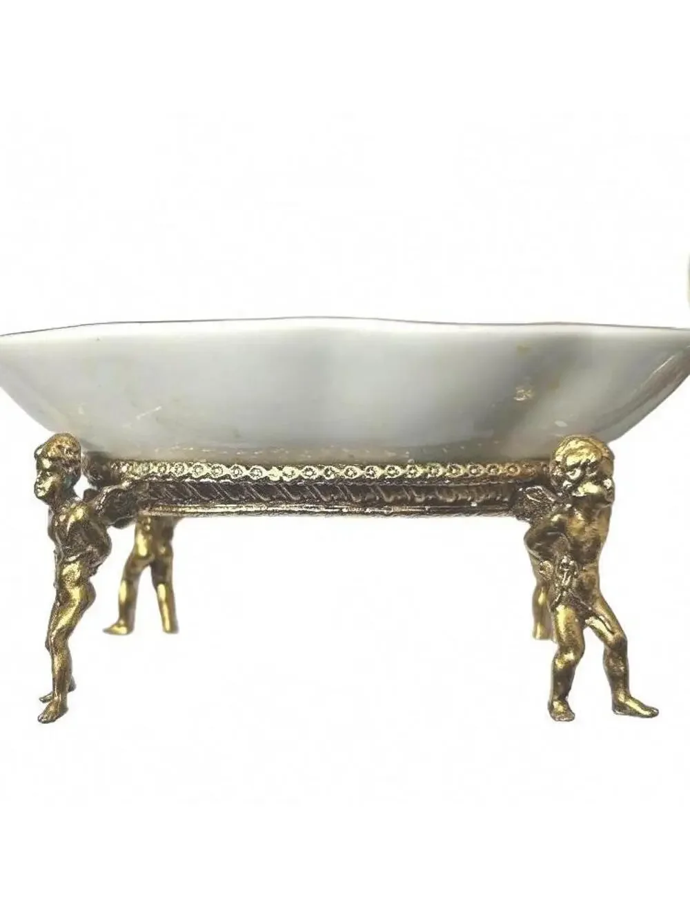 Vintage White Porcelain and Brass Decorative Hollywood Regency Vanity Set